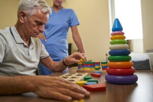 Patient doing exercises for memory improving indoors