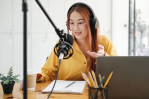 Live Podcast Session with Smiling Female Host