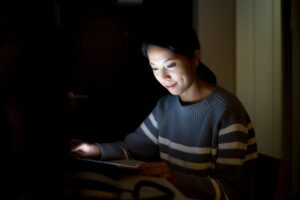 Woman use of tablet pc at home